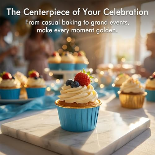 50 Pcs Blue Cupcake Baking Cups 3.5Oz Greaseproof Disposable Cupcake Liners - color: Blue