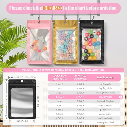 FUNFERY 100 Pack Mylar Resealable Bags, Black Foil Packaging Bags - color: Black, size: 3.5 x 6.3 inch