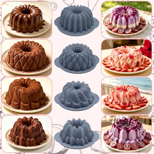 Tongjude 4 Pieces Silicone Cake Pan, Nonstick Silicone Cake Molds, Food Grade Silicone Bakeware for Jello, Cake, Pound Cake, Gelatin, Brownie and Bread, 10 Cups, Grey - size: 4pcs waterfall cake pan(10 Cups)