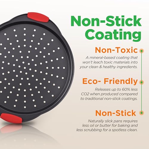NutriChef 2-Piece 13-Inch Nonstick Pizza Tray, Round Carbon Steel Non-Stick Pan w/Perforated Holes, Premium Bakeware PizzaScreen w/Silicone Grip Handle, Dishwash Safe, NCBPIZX2, Large, (Pack of 20) - size: 20 Pack Large