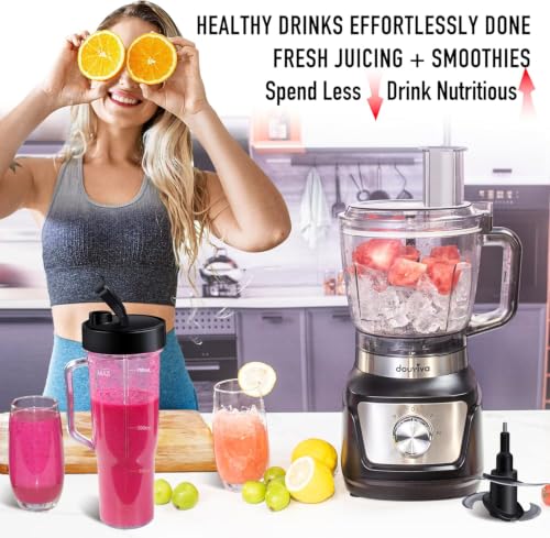8-Cup Food Processor & Blender Combo, 1000W All-in-One Kitchen Blender for Ice Crushing, Smoothies & Dough, 24oz To-Go Cup, French Fry Cutter, Dishwasher Safe, Black - size: 8 cup