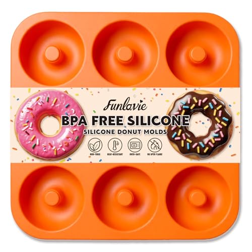 Large Silicone Donut Pan for Baking,9 Cavity Non-Stick Food Molds - color: Orange