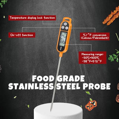 Copkim 6 Pcs Food Thermometer Instant Read Probe BBQ, Orange - color: Orange