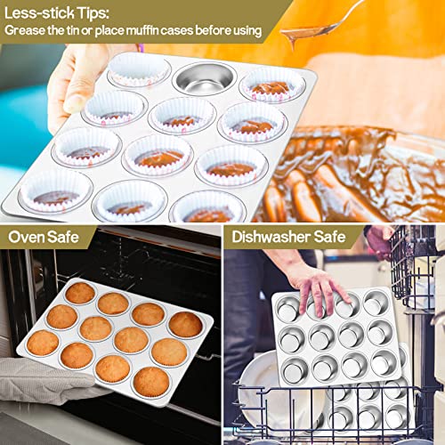 TeamFar 12-Cup Muffin Pan, Stainless Steel Cupcake Pans Muffin Tin Set