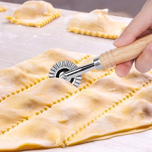 SHANGSKY Pastry Cutter Wheel, Ravioli Cutter Wheel with Long Wooden Handle
