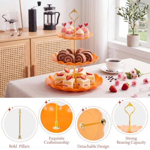 FoldTier 6 Pack Cupcake Stand Set 3 Pcs 3 Tier Gradient Dessert Table Display Stands Cookie Tray Rack 3 X14 in Rectangle Party Trays for Wedding Birthday Tea Party Baby Shower(Orange,Round) - color: Orange, style: Round