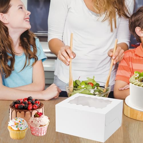 JCD 16 Packs Bento Cake and Cupcake Clear Lid with 2 Cupcake Holes - Cake and Cupcakes Boxes - Pastry Sweets Bento Box with Cupcake Insert for Family Birthday Party Mother's day(1+2/16Pcs) - size: White 1+2/16Pcs
