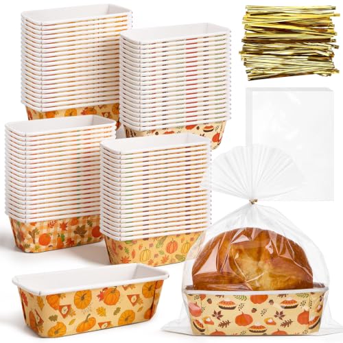 80 Sets Fall Paper Loaf Pan Bulk 6.3 x 2.2 x 2.2 In Mini Cake Pan