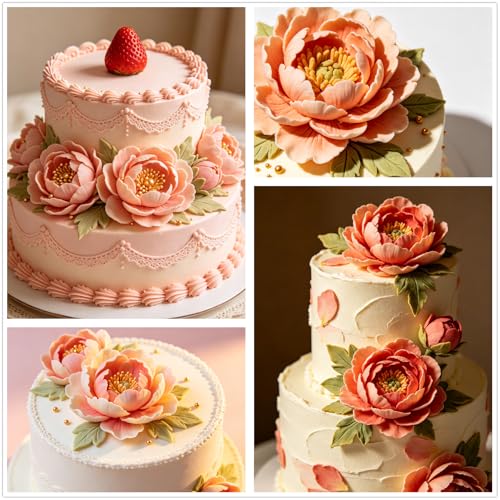 Stainless Steel Gumpaste Peony Flower Cutter Set with Fondant Silicone Mold