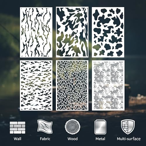 6-Pack Mylar Camouflage Stencils 14”x9” – Reusable Tactical Pattern Templates for Airbrush & Spray Paint, Helmets, Boats, RC Models & DIY Projects №3