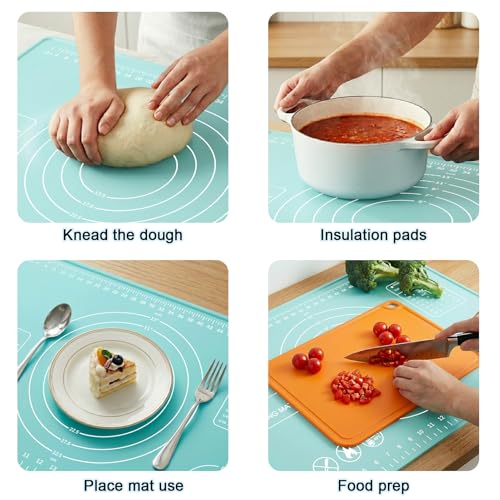 Silicone Pastry Mat 28" x 20" Extra Thick Silicone Baking Mat with Measurements and Edge Heightening Non-stick Food Grade Dough Rolling Mat Kneading Sheet for Pastry, Bread, Cookies (Mint Green) - color: Mint Green