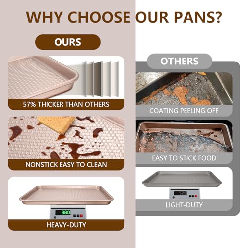 Wildone Baking Sheet Pan Set of 2, Honeycomb Embossed Nonstick Cookie Sheet - color: Textured Rose Gold, size: 17.5x12x1 inch Set