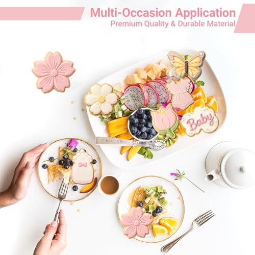 Flower Baby Shower Cookie Cutters Set, 8PCS Stainless Steel Cherry Blossom, Tulip, Daisy, Butterfly, Bottle, Dress, Rattle, Baby Blessing Frame Biscuit Cutters for Baby Shower Party Baking Decoration