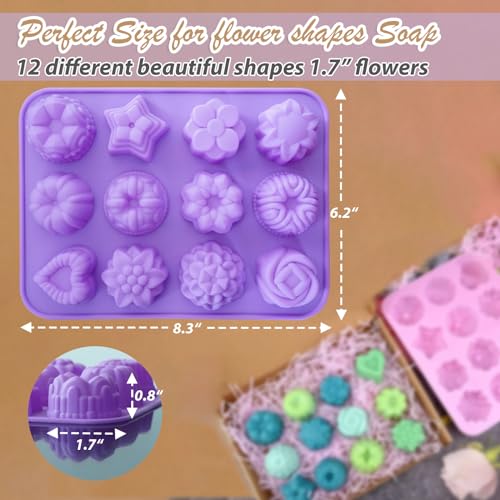 Soap Molds Silicone Flower Shapes 3 Packs for Chocolate Gelatina Lotion Bar Candy Ice Cube Jelly Bathbomb, Blossom Rose Baking Tray Molds Unique Heart Star Food Grade Non-stick Homemade DIY BPA free - style: Small Flower 3PCS