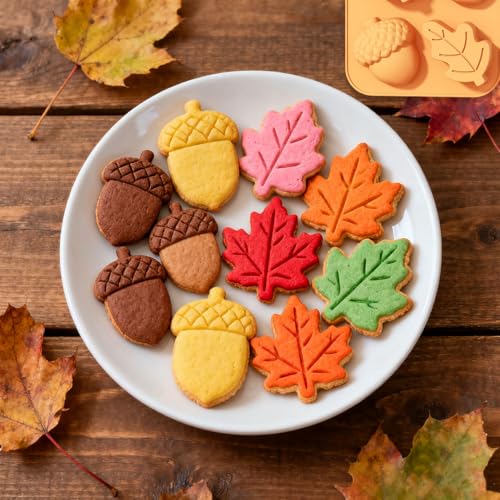 2 Pcs Fall Silicone Molds 3D Chocolate Silicone Mold Autumn Maple Leaf Hazelnut Acornshape Mold for Halloween Thanksgiving Chocolate Candy Cake Pan Baking Tray Cake Decoration - color: Styl 18