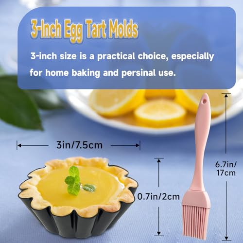 12Pcs Egg Tart Molds, 3-Inch Nonstick Tart Pans with Silicone Brush