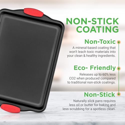 NutriChef 3-Piece Cookie Sheets for Baking, Non-Stick Baking Pans Set with Silicone Handles, Stackable Oven Trays in Small, Medium & Large Sizes for Professional and Everyday Use, 2026 Edition - size: 3-Piece Set 2026 Edition