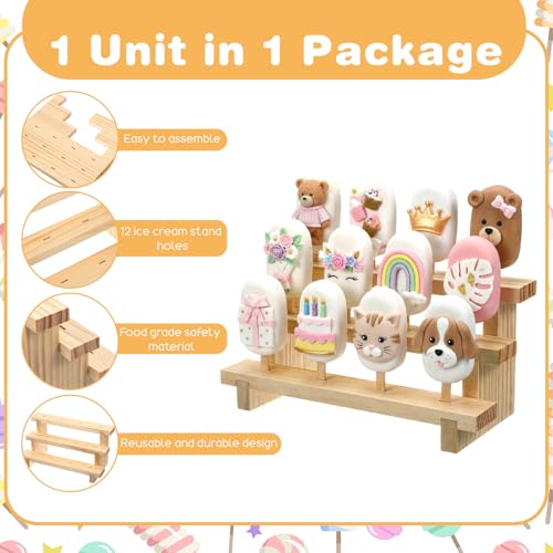 2 Pcs Wooden Cakesicle Stand, 3 Tier 12 Holes Cake Pop Display Holder, Rectangle Wood Lollipop Stick Rack for Wedding, Birthday, Baby Shower, Dessert Table