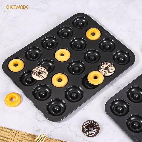 CHEFMADE Donut Pan, Nonstick 20 Cavity Mini Ring Doughnut Pan for Baking Donuts Bagels (Black) - style: 20 Cavity Mini Donut