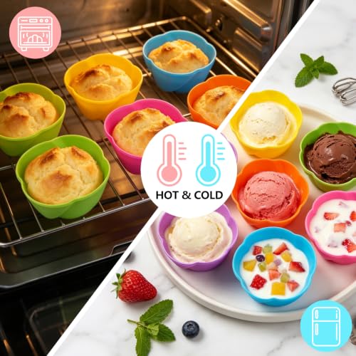12 Pack Reusable Silicone Cupcake Liners Baking Cups Liners - color: Colored-Rose