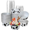 100Pcs Aluminum Cups with Lids,5oz Disposable Ramekin Baking Cups Muffin Liners Mini Pie Pans Foil Cupcake Containers for Christmas Party Wedding Party,Cow Print - color: Cowprint