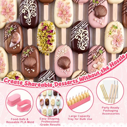 3.6in Cakesicle Cutter with 9in Tray, Pink Cakesicle Mold Set - color: Pink, size: 3.6in, style: Single Slot