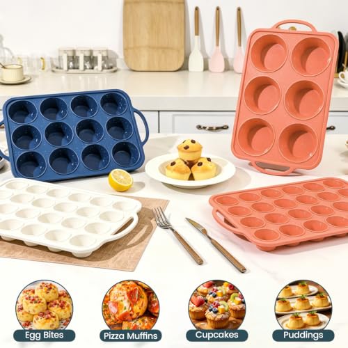 Vinino 12 Cup Silicone Muffin Pan with Stainless Steel Frame - Blue - color: Blue, size: Standard