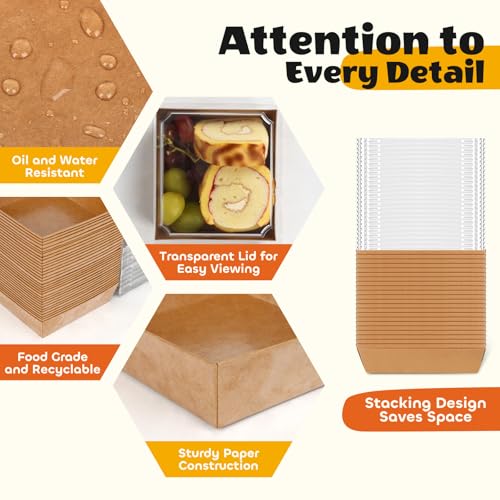 20Pcs Small Charcuterie Boxes with Clear Lids, Kraft Food Container - color: Brown 20