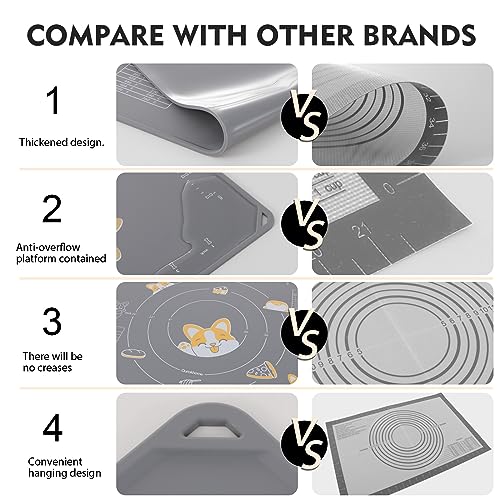 Ourokhome Silicone Baking Mat Sheet and Pastry Dough Cutter, 0.5 Inch Thick 20'' X 16" BPA free Silicone Rolling Mat, Non-Stick and Anti-Slip, Dishwasher Safe (Gray) - color: Gray, size: 20"L x 16"W