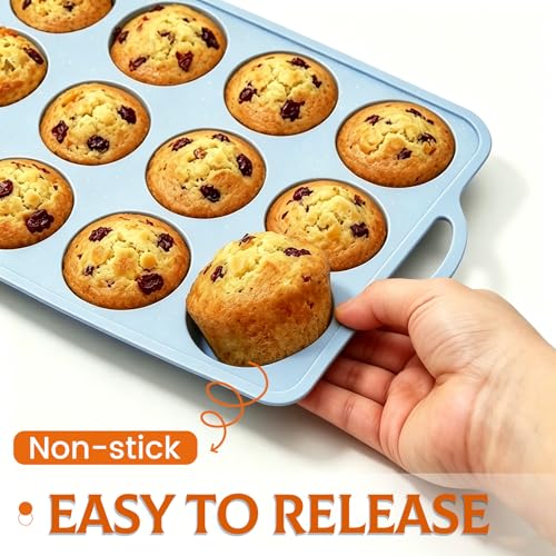 Silicone Muffin Pan, Metal Frame Regular Cupcake Pan Silicone Molds 12 Cups - color: Blue, size: Regular: 1pc