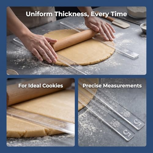 CALLARON 2 Pairs Rolling Strip Pin Rail Track Bar Leveler Leveling Device for Pastry Baking Cookies Transparent(3mm&5mm)