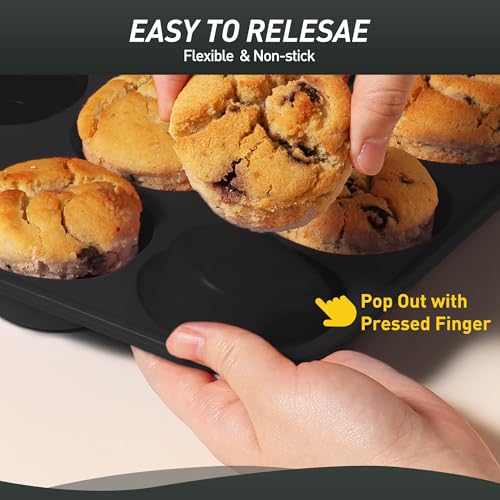 2 Pack 12 Cups Silicone Muffin Pan with Metal Reinforced Frame Regular Size Silicone Molds Cupcake Cake Baking Pans Cookie Baking Chocoflan Cupcake Mold Baking Homemade Muffins Cupcakes Egg Bites - color: Black, size: 2pc: 12-Cup Regular
