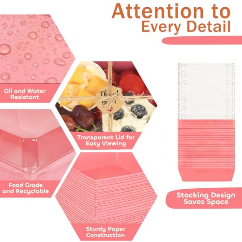 20Pcs Small Charcuterie Boxes with Clear Lids, Food Container, Pink - color: Pink 20