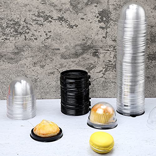 Patelai 150 Pcs Mini Cupcake Containers Clear Plastic Dome Boxes, Black - color: Black