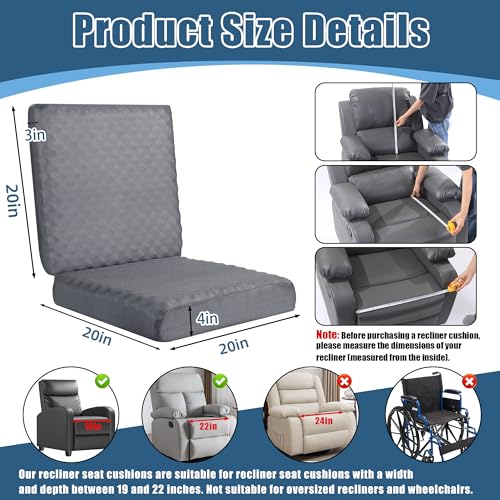 BALAPET Recliner Cushions for Long Sitting, Egg Crate Foam Recliner Cushion for Elderly Reduces Muscle Fatigue and Provides Air Flow, Extra Large Non-Slip Seat Cushion with Back Support(20*20*4in) - color: Gray, size: 20×20×4in