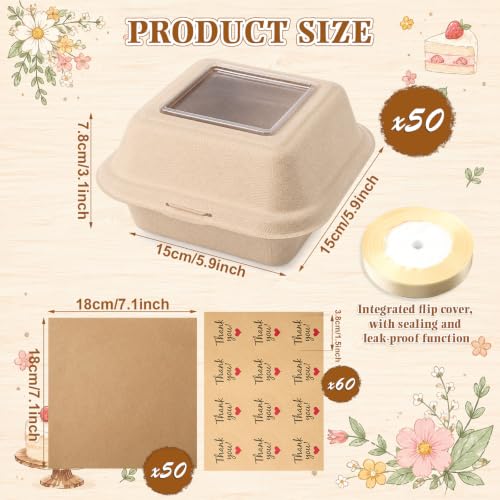 Bento Cake Box Clamshell Container Kit, 50 Set, Wooden Color - color: Wooden Color