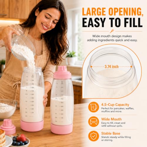 2 Pack Pancake Batter Dispenser Bottle Kit(2 Pack-Pink) - color: 2 Pack-Pink