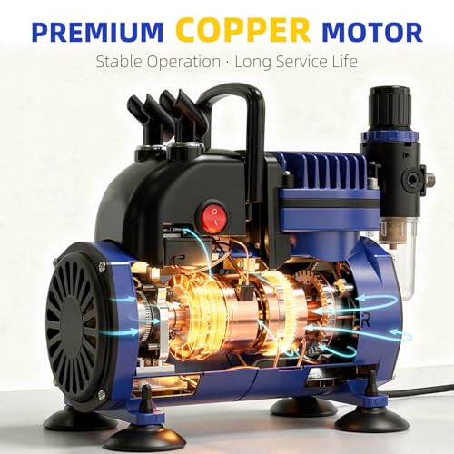 OPHIR Airbrush Starter Kit with Compressor & Dual-Action Airbrush - color: Matte Blue-1 Airbrush Starter Kit