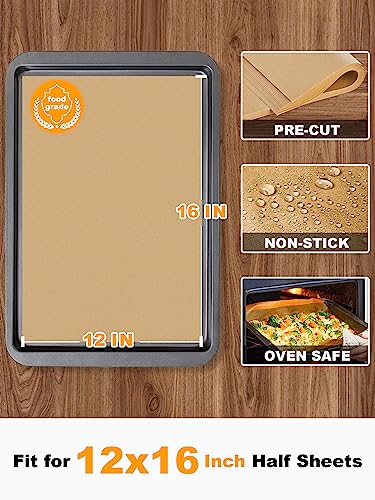 SMARTAKE 200 Pcs Parchment Paper Baking Sheets, 12x16 Inches, Non-Stick - size: 12" x 16"