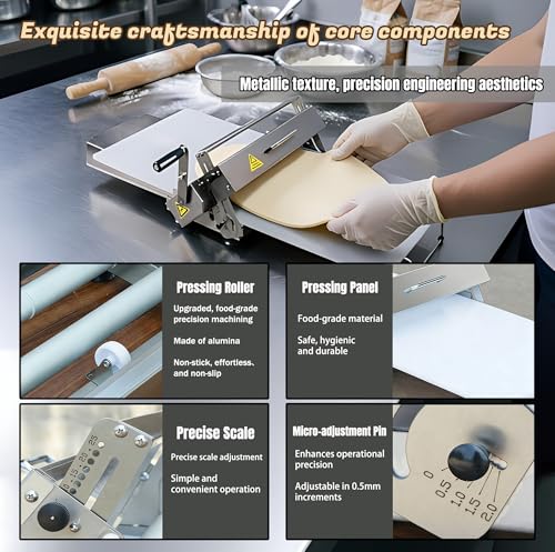 Commercial 110V Electric Dough Sheeter Machine, Reversible Puff Pastry Sheeter And Fondant Roller, Dough Roller, Adjustable Thickness 0-25mm, Folding Dough Sheeter For Bakeries, Pastries,（22.7"） - color: Large