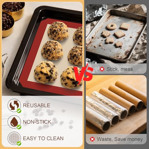 HOTEC Silicone Baking Mats 3 Pack – Thickened Non-Stick Reusable Silicone Baking Sheets for Oven – Cookie & Macaron Mats – 2 Half Sheet + 1 Quarter Sheet – BPA-Free, Dishwasher Safe - color: 3pcs: Red 0.7MM