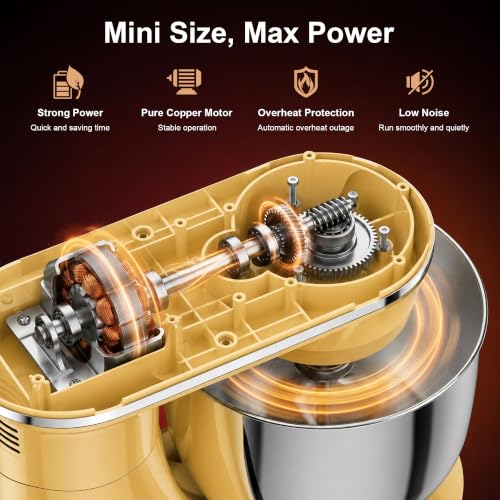 Honinst 4QT Electric Stand Mixer, 10-Speed Tilt-Head Compact Kitchen Mixer - color: Light Gold