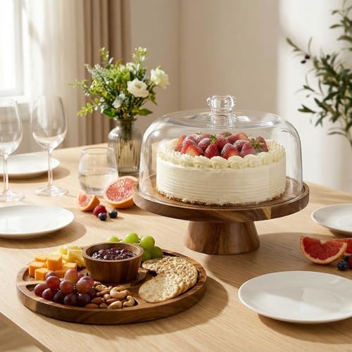 Acacia Wood Cake Stand with Lid - 11.4” Wooden Cake Stand with Dome & Magnetic Base, Cupcake Stand for Birthday Parties & Gatherings, Premium Clear Acrylic Lid for Dessert Display(Magnetic) - color: Magnetic