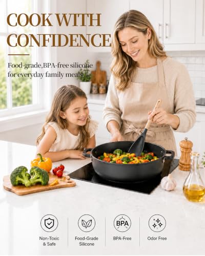 Astercook Cooking Spoon, 2 Pack, Nonstick Safe Silicone Spatula - color: Black