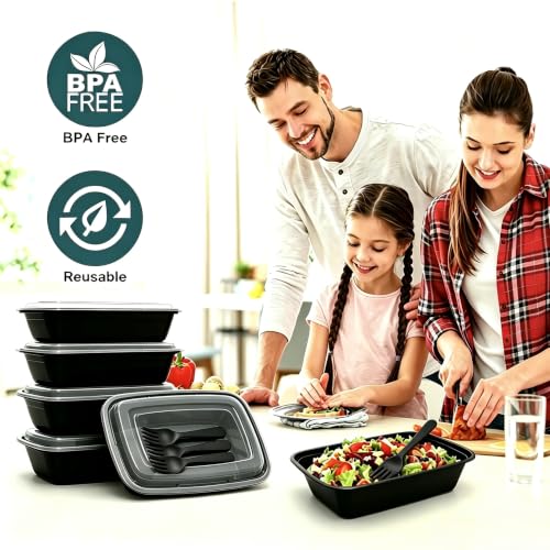 Meal Prep Containers 38OZ, 50 Pack +20 Forks, Leak Proof BPA Free - size: 38oz-50pack + 20 forks
