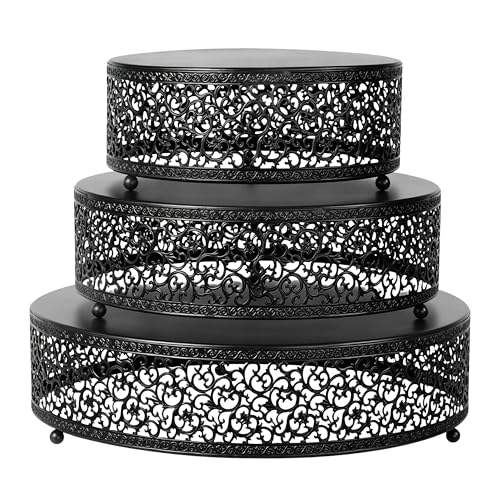3Pcs Metal Food Risers, Buffet Table Display Stand - color: Matte black, size: 3P-Round(8IN to 12 IN)