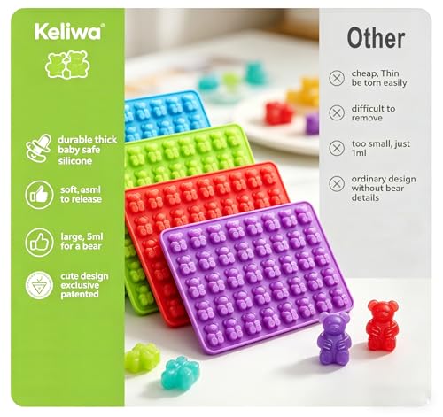 4 pcs Large Gummy Bear Molds 5 ML, BPA-FREE Silicone Chocolate Candy Gummy Molds with 4 Droppers，Non-stick and Bpa Free for Candy Chocolate Gummies Baking -140 Cavity - color: 4pc- Large Bear