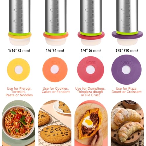 13.6" Stainless Steel Rolling Pin with 4 Thickness Rings & Cookie Molds - color: Stainless Steel