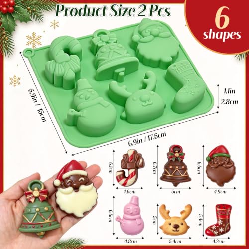 Christmas Silicone Mold, 2Pcs Christmas Chocolate Molds, 6-Cavity - color: Pink+Green