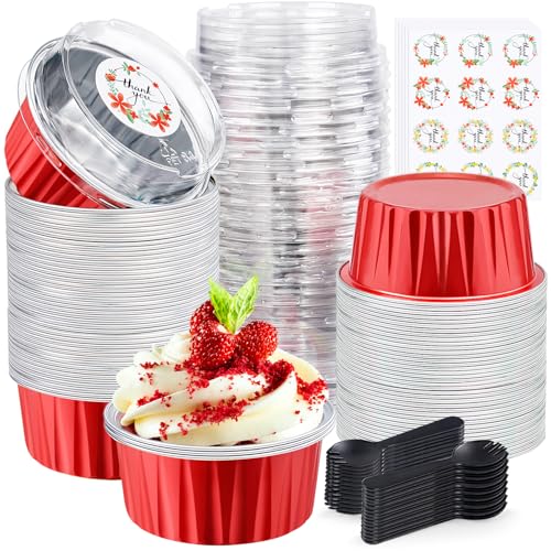 Red Mini Cake Pans with Lids, 5oz Round Mini Loaf Pan ZOXILEN 60Pack - color: Red 60pcs